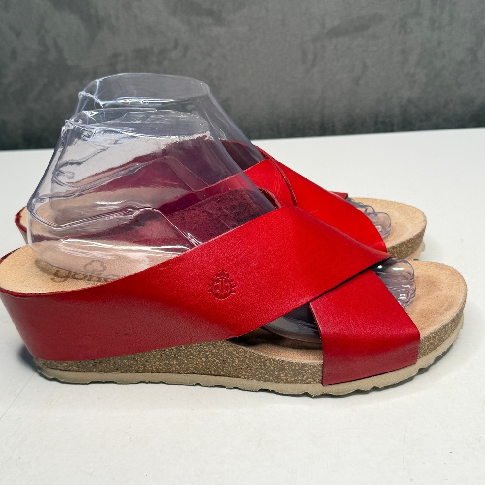 Yokono Wedge Sandals Women 40 Red Leather Cross Strp Cork Platform Made in Spain